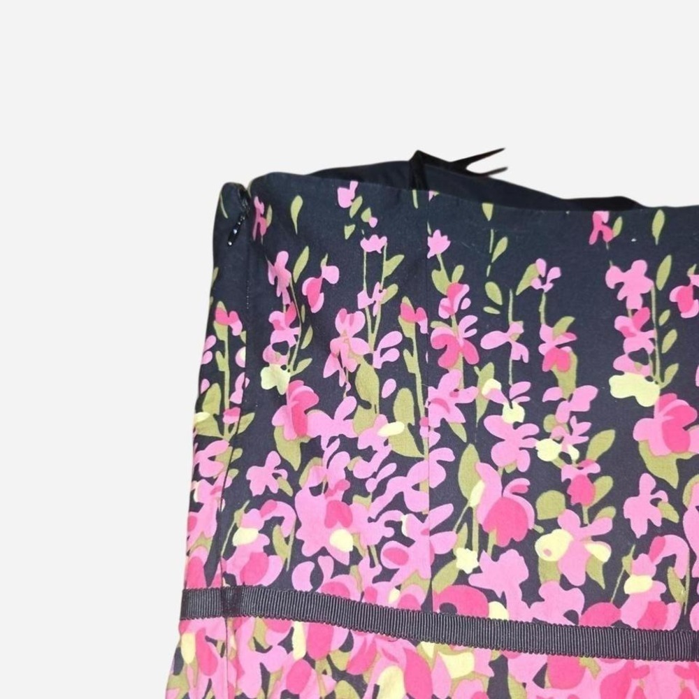 Strapless Floral Fit and Flare Dress‎ Black Pink Green Knee Length Summer Party - Picture 2 of 5